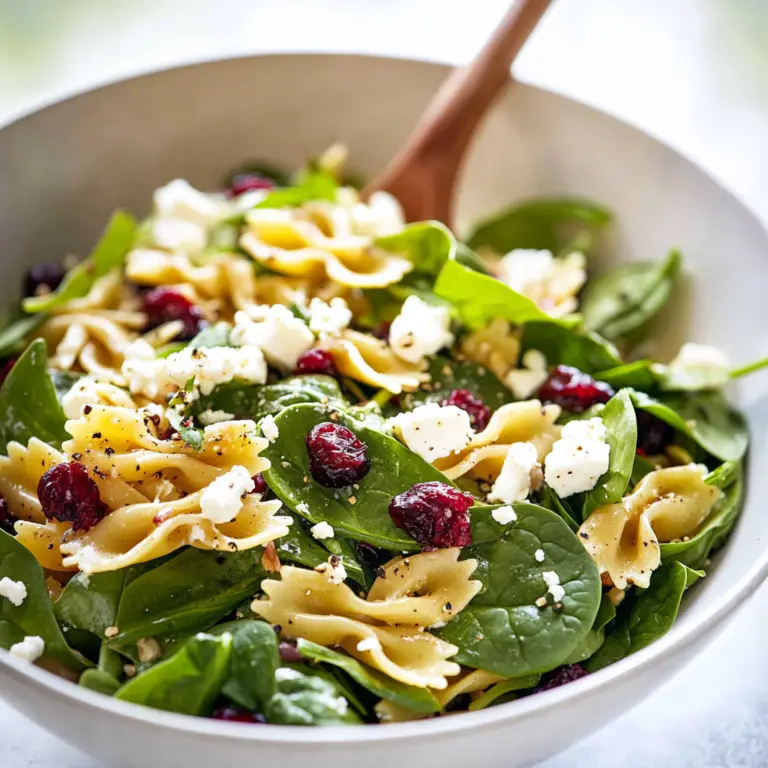 Spinach Pasta Salad with Feta and Cranberries
