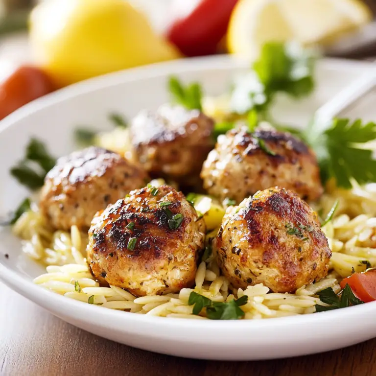 Greek Chicken Meatballs with Lemon Orzo Dish