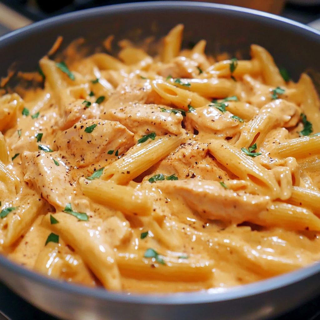 Recipe preparation for One-Pot Buffalo Ranch Chicken Penne