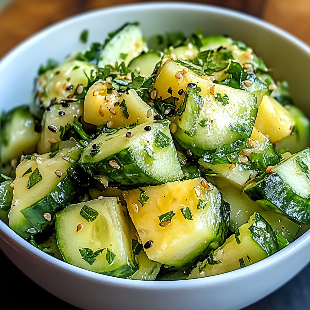 Recipe preparation for Refreshing Pineapple Cucumber Salad