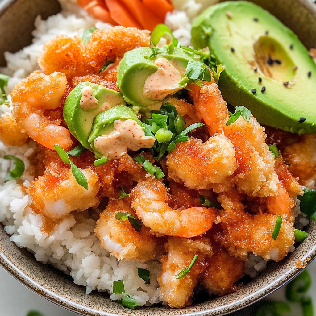 Recipe preparation for Bang Bang Shrimp Rice Bowl