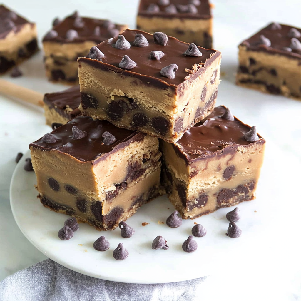 Recipe preparation for No Bake Peanut Butter Chocolate Chip Cookie Dough Bars