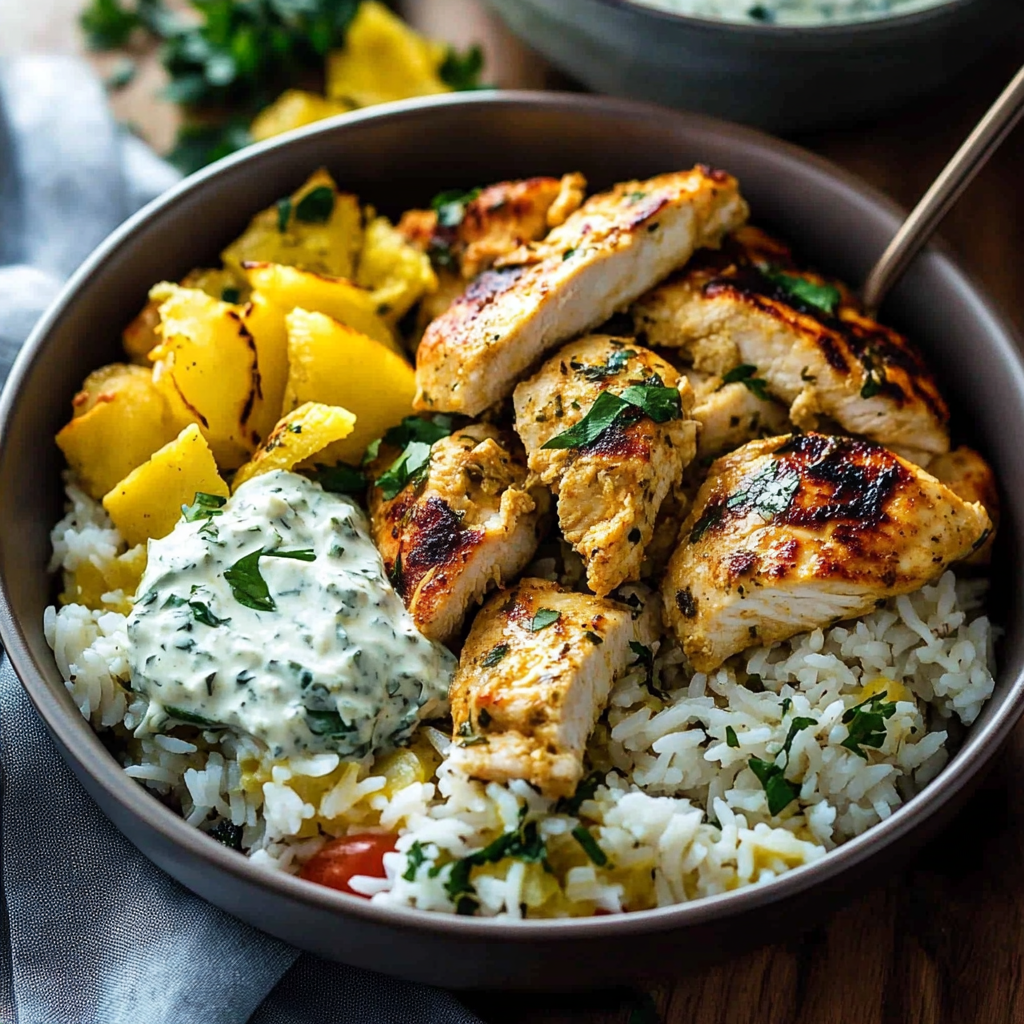 Recipe preparation for Dump and Bake Chicken Tzatziki Rice