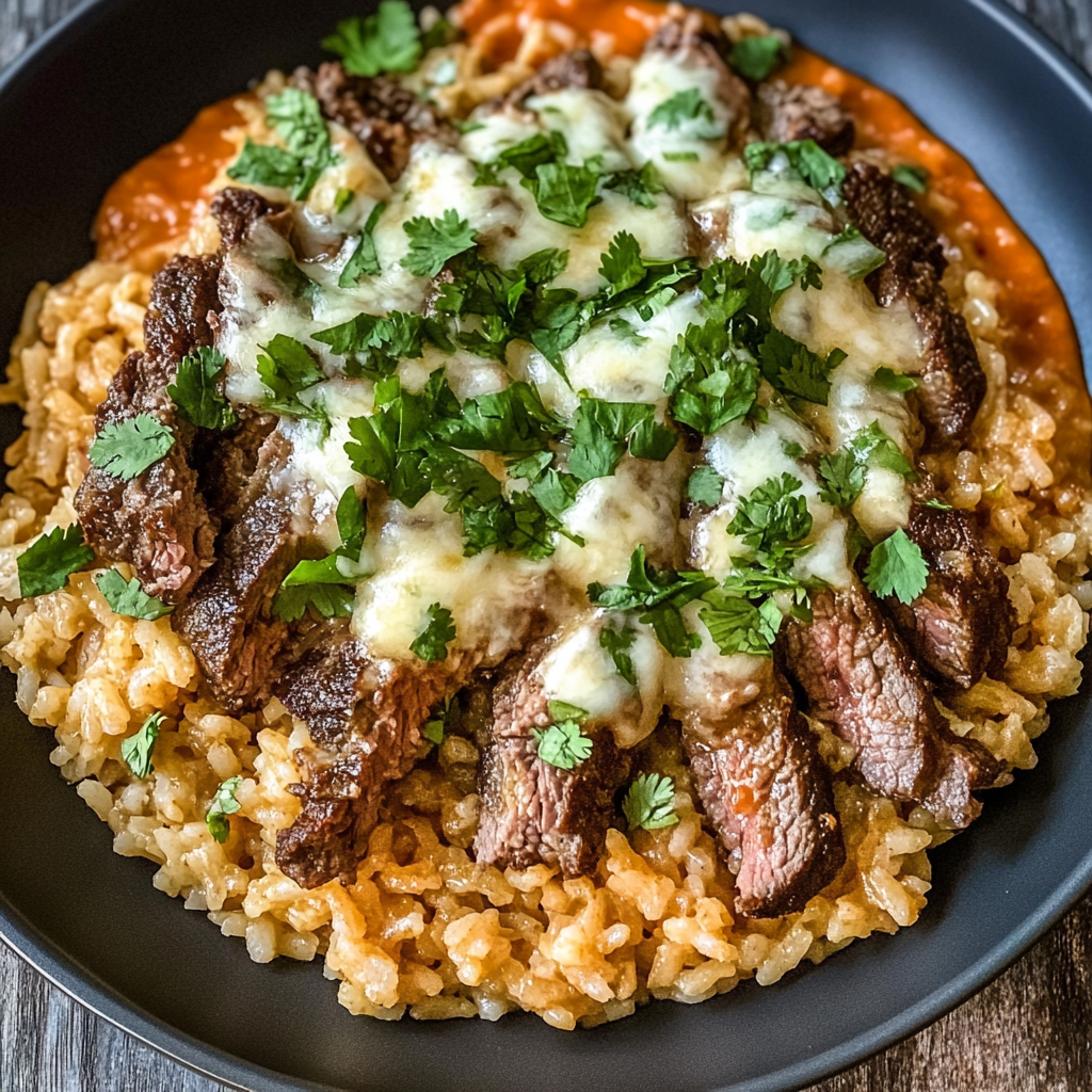 Recipe preparation for Steak and Queso Rice