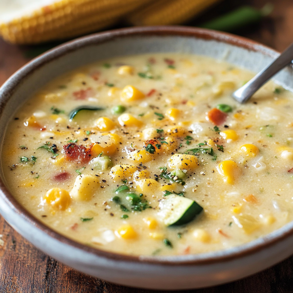 Recipe preparation for Summer Fresh Corn and Zucchini Chowder