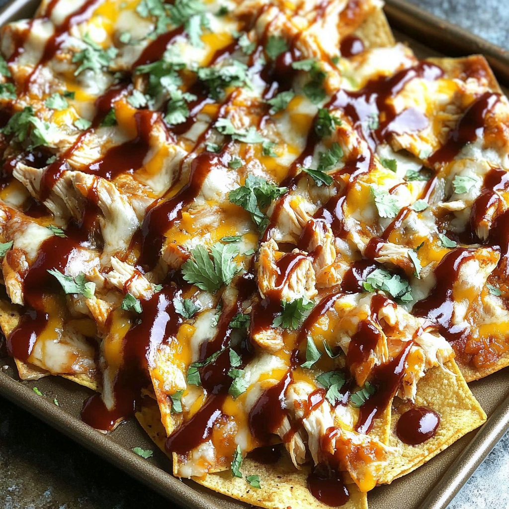 Recipe preparation for Sheet Pan BBQ Chicken Nachos