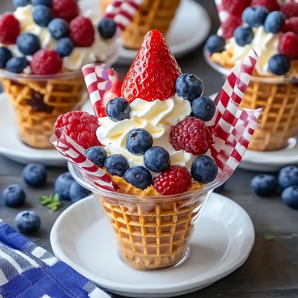 Recipe preparation for Patriotic Fruit Cones