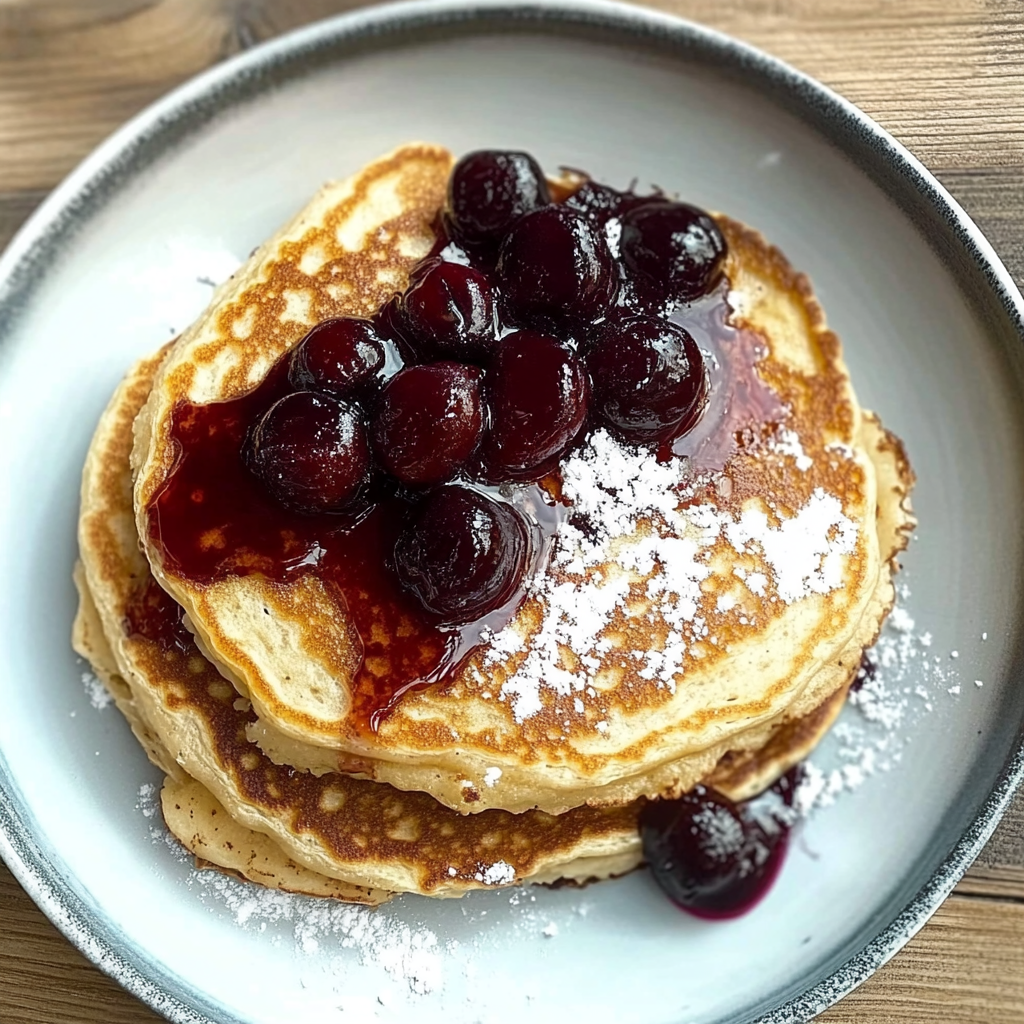 Recipe preparation for Cherry and limon ricotta pancakes