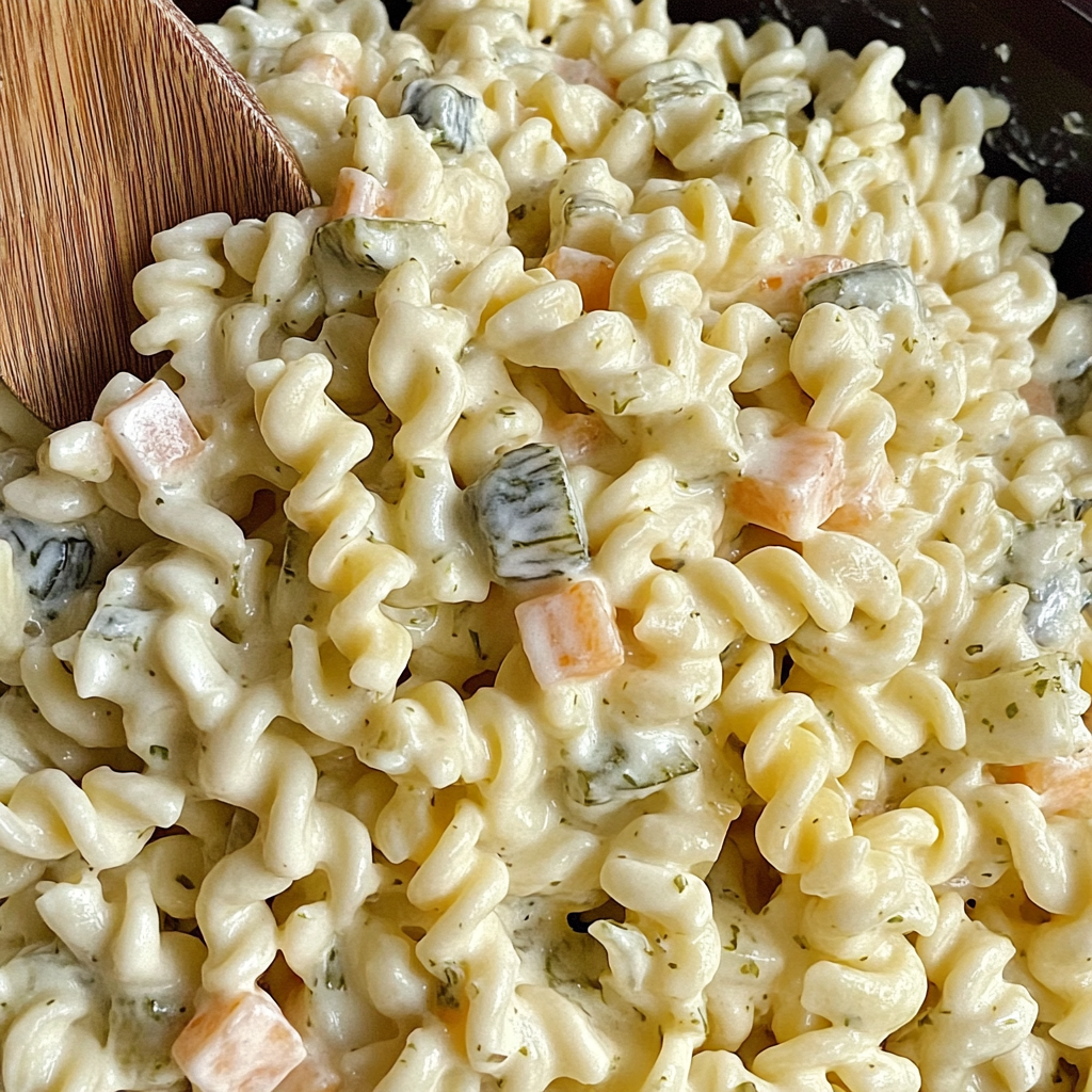 Recipe preparation for Dill pickle pasta salad