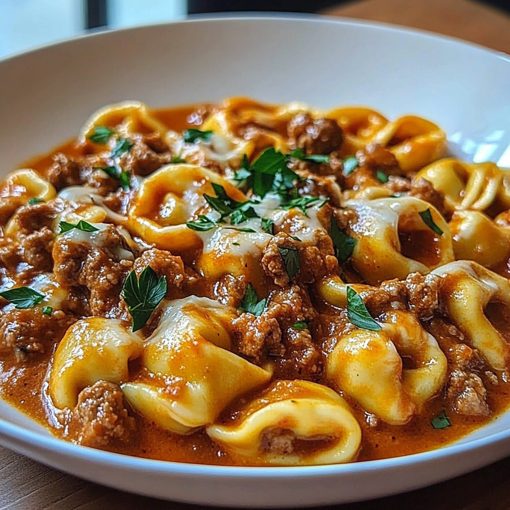 Recipe preparation for Beefy Tortellini Bake