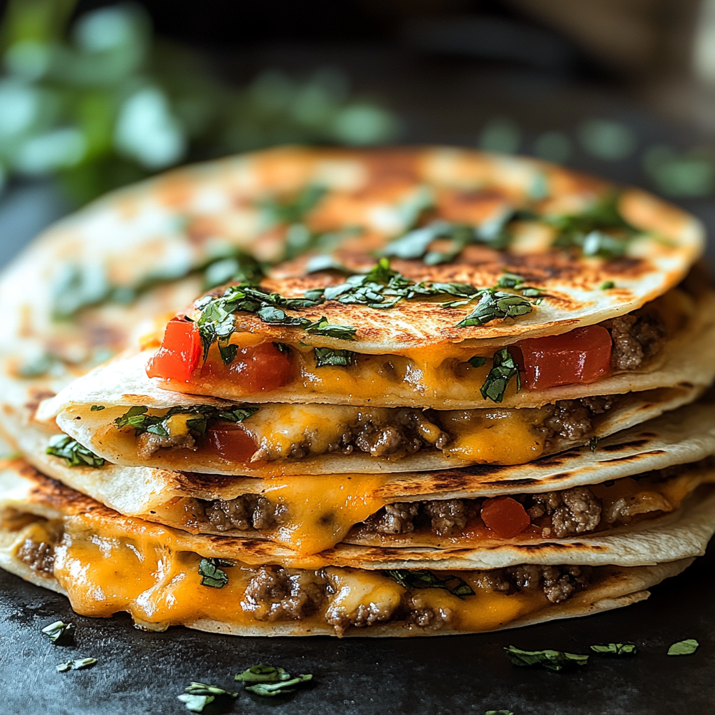 Recipe preparation for Cheeseburger Quesadillas in Minutes