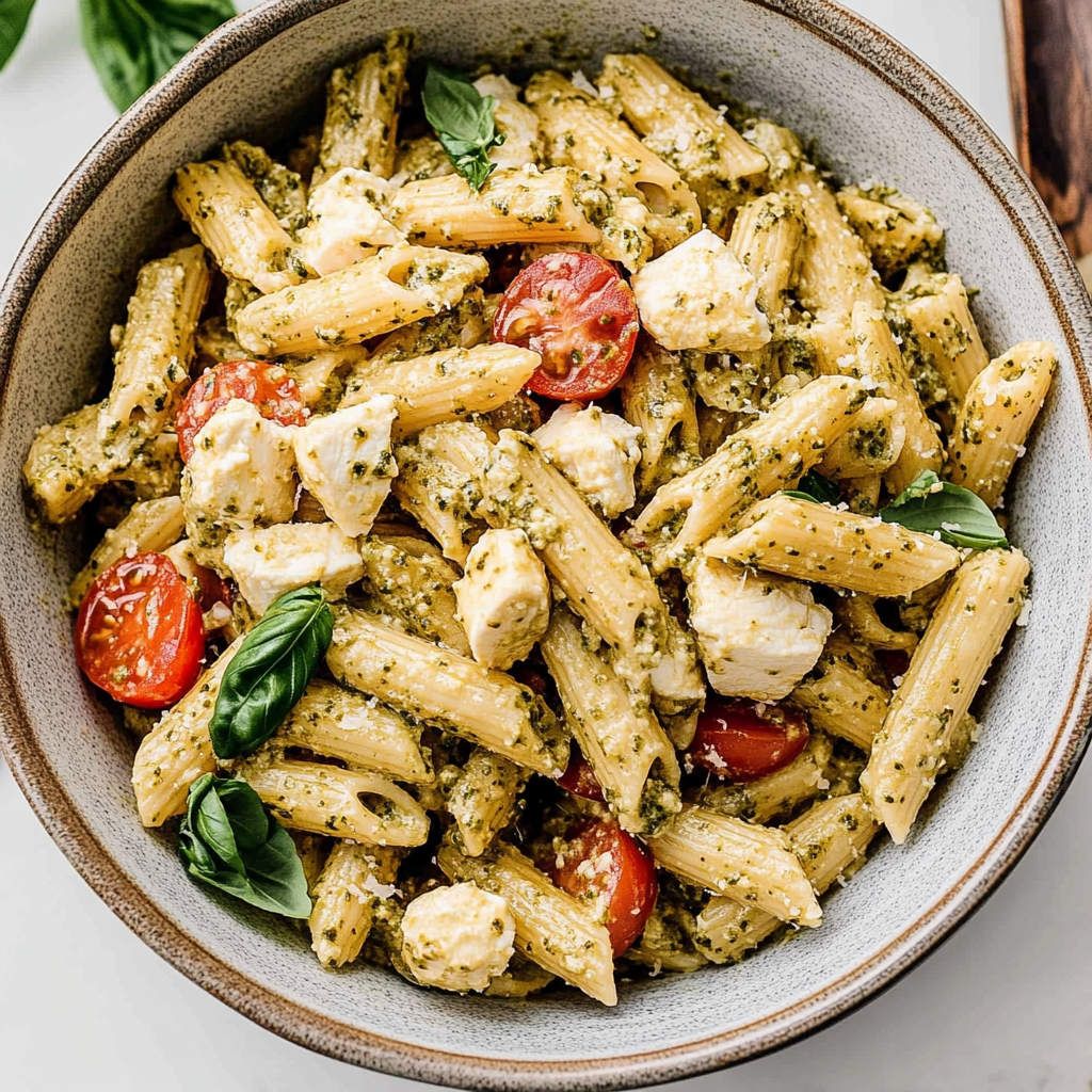 Recipe preparation for Chicken Pesto Pasta Salad