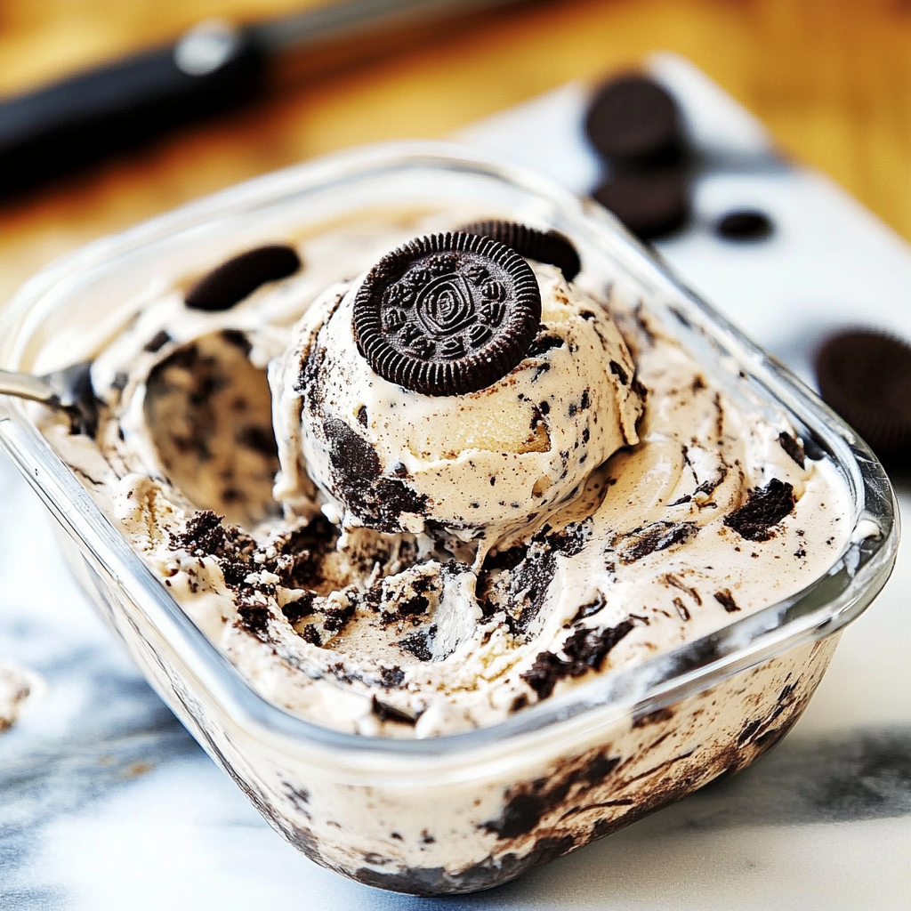 Recipe preparation for No Churn Oreo Fudge Ice Cream