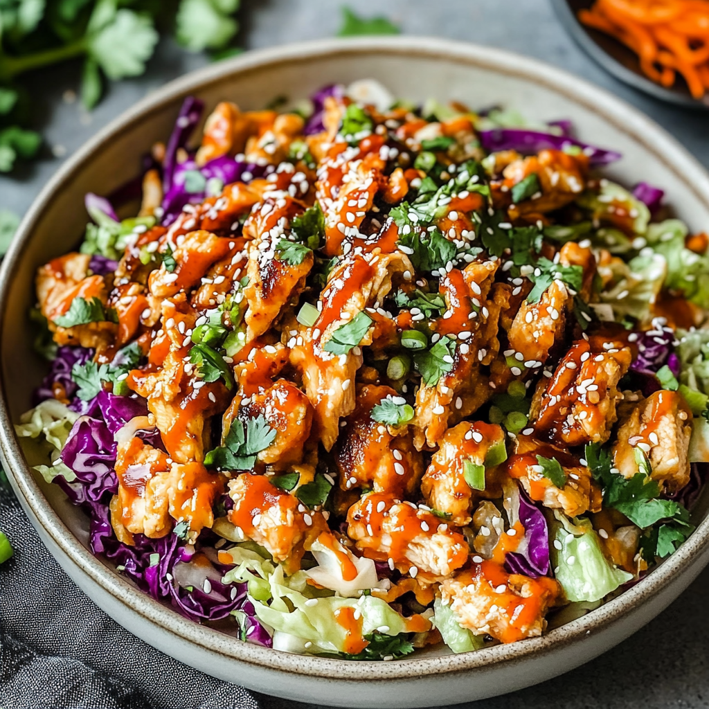 Recipe preparation for Sesame Chicken Cabbage Crunch Salad