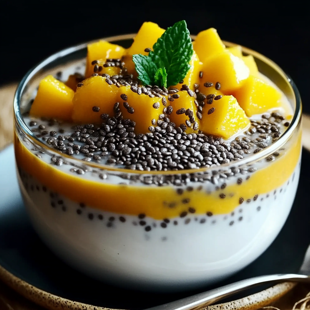 Recipe preparation for Chia Seed Pudding with Coconut Milk and Mango Recipe