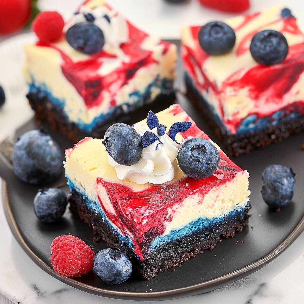 Recipe preparation for Red, White & Blue Cheesecake Swirled Bars