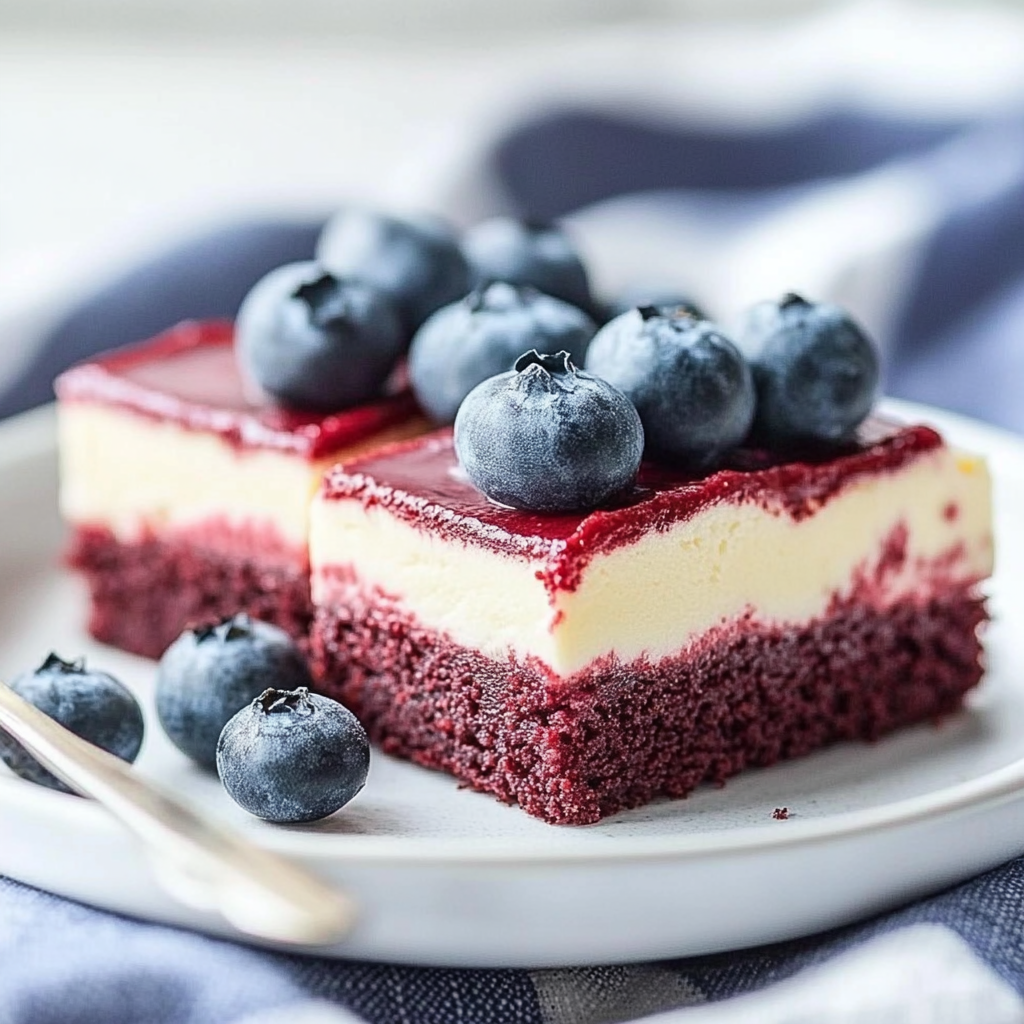 Recipe preparation for Fourth of July Red Velvet Cheesecake Bars
