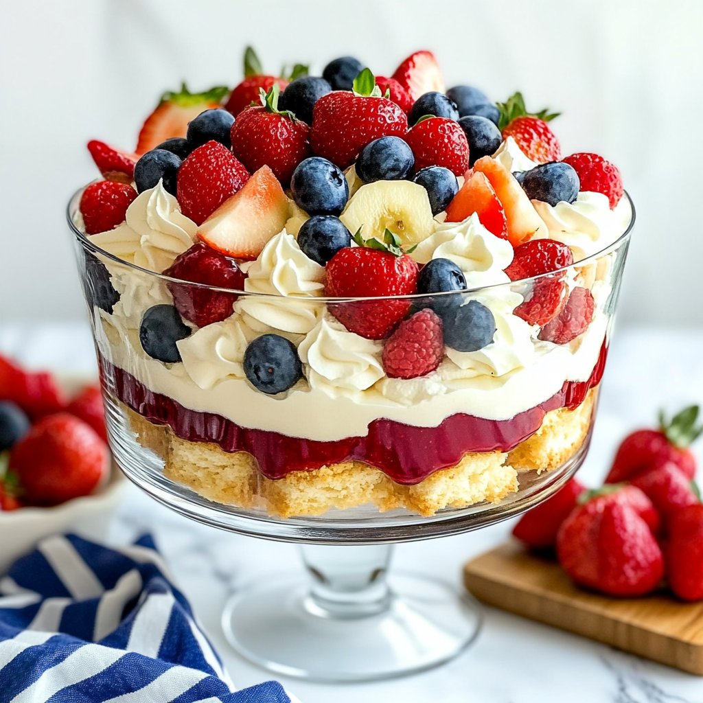 Recipe preparation for 4th of July Fruit Trifle