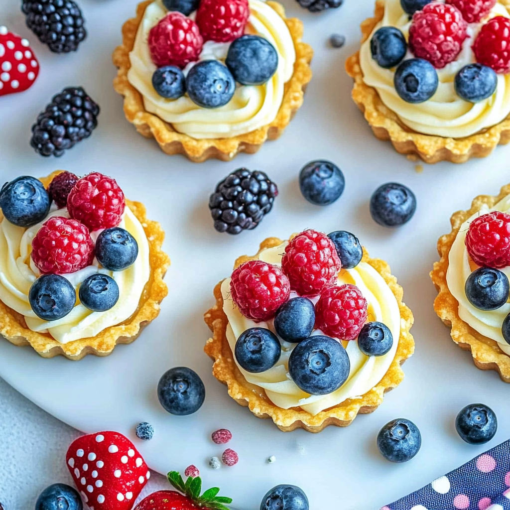 Recipe preparation for No-Bake 4th of July Fruit Tartlets