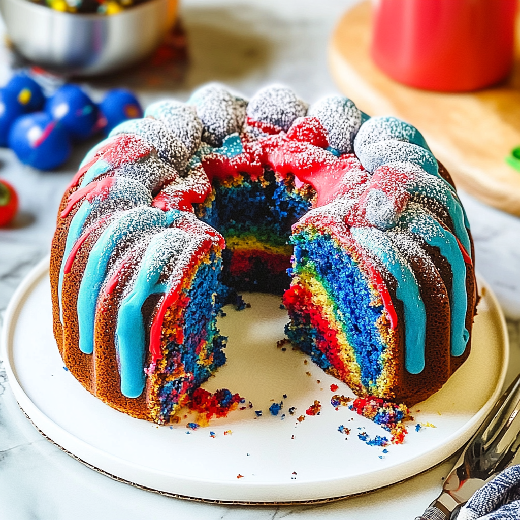 Recipe preparation for Red White & Blue Marble Cake