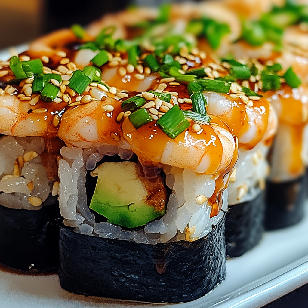 Recipe preparation for Spicy Shrimp Sushi Stacks