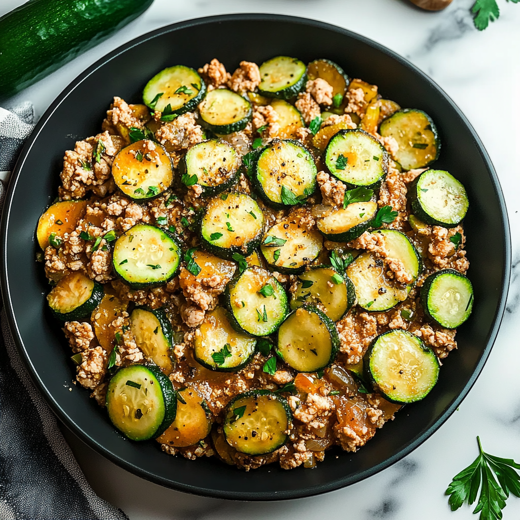 Recipe preparation for Ground Turkey and Zucchini Skillet