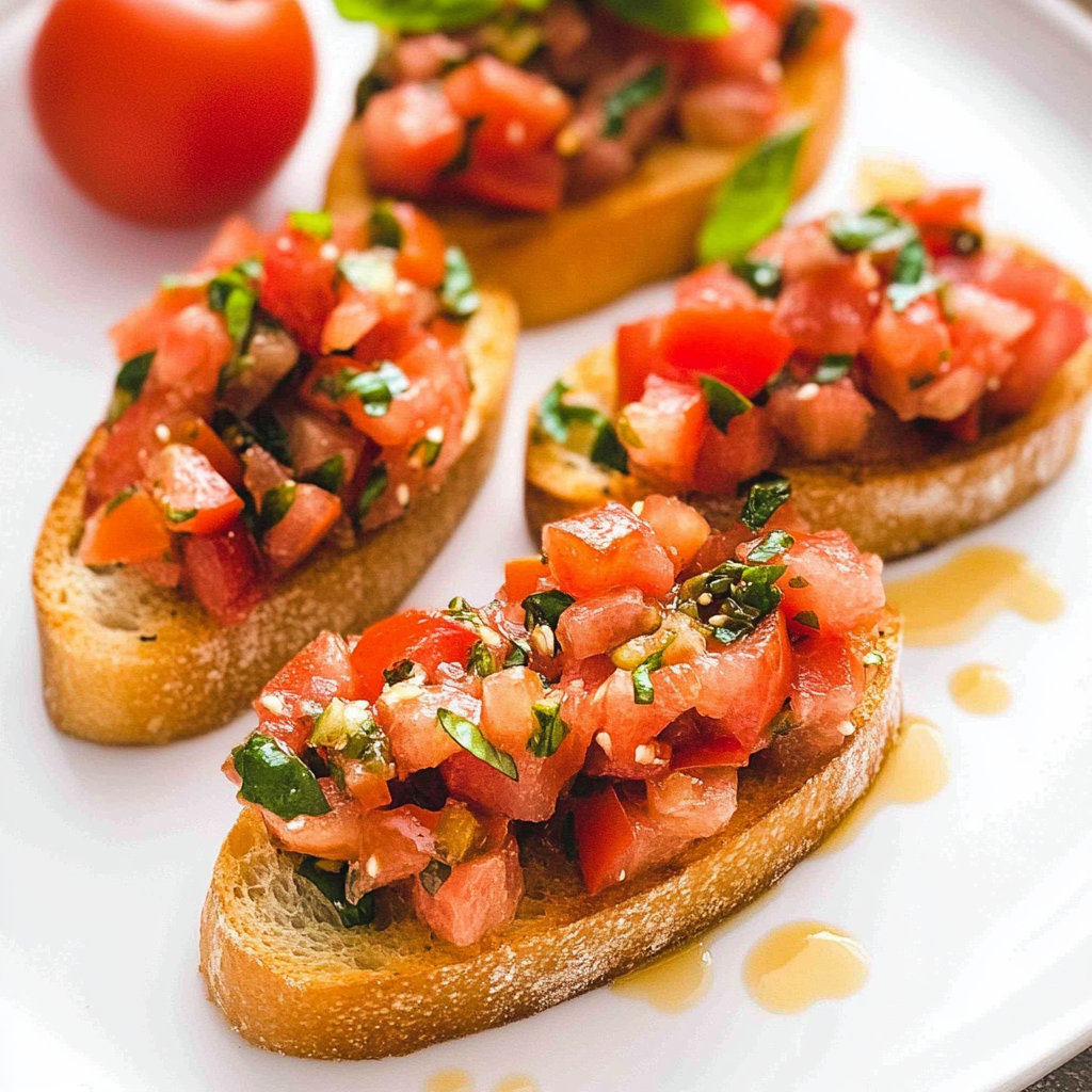 Recipe preparation for Tomato Basil Bruschetta