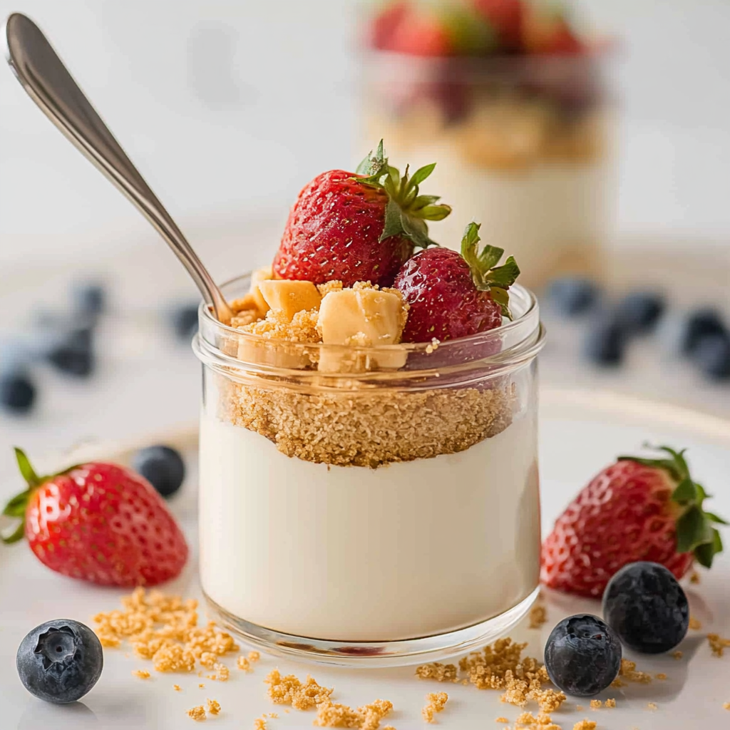 Recipe preparation for No-Bake Cheesecake Greek Yogurt Cups