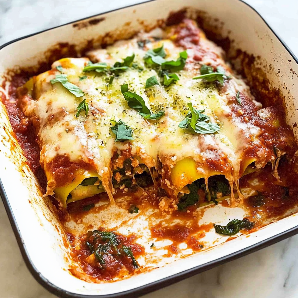Recipe preparation for Spinach Ricotta Cannelloni