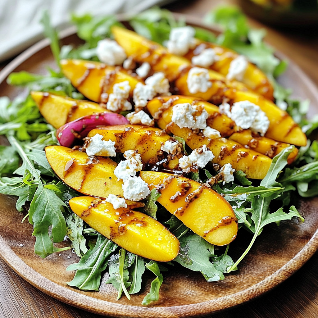 Recipe preparation for Peach Feta Arugula Salad