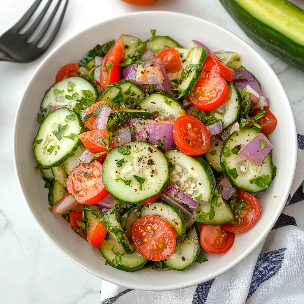 Recipe preparation for Cucumber Tomato Salad