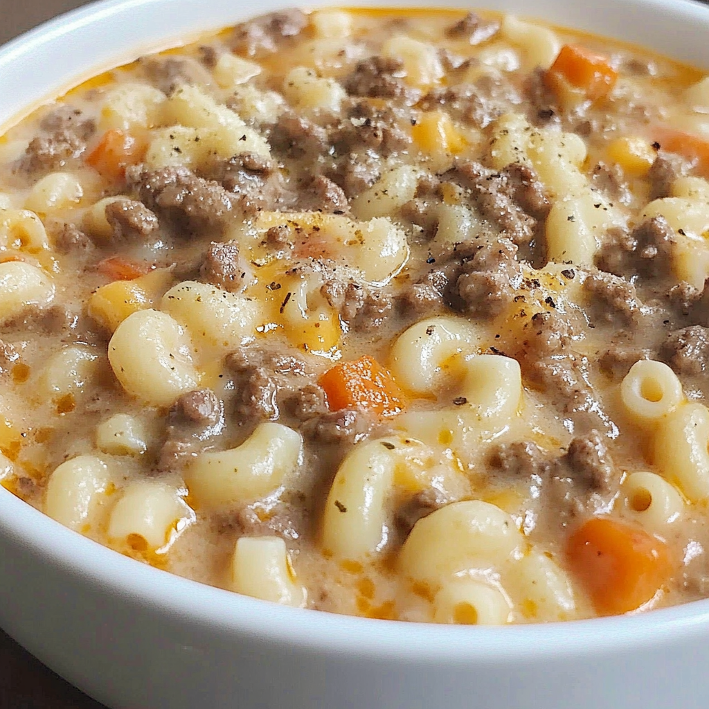 Recipe preparation for Cheeseburger Macaroni Soup