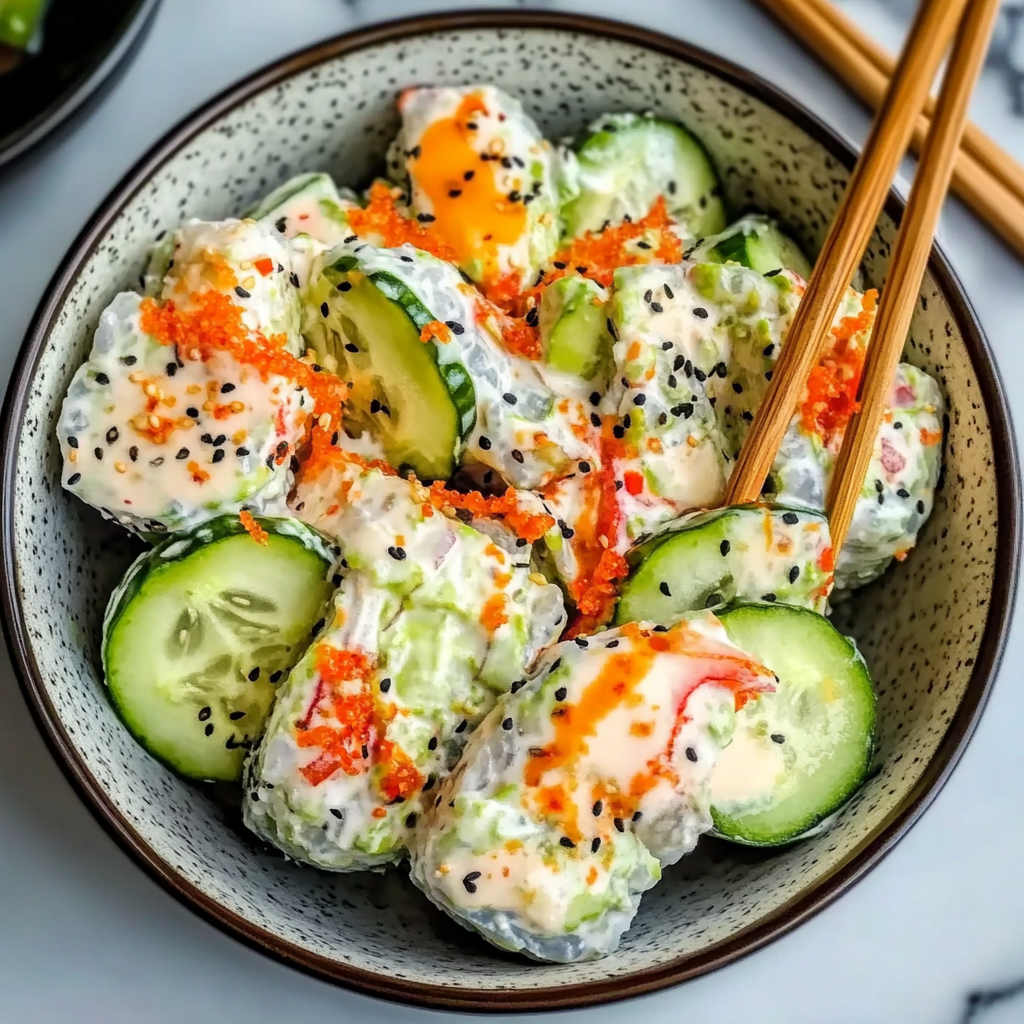 Recipe preparation for California Roll Cucumber Salad