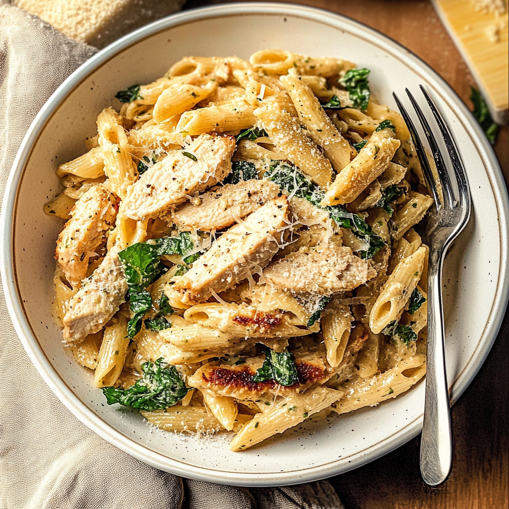 Recipe preparation for Creamy Garlic Parmesan Chicken Pasta