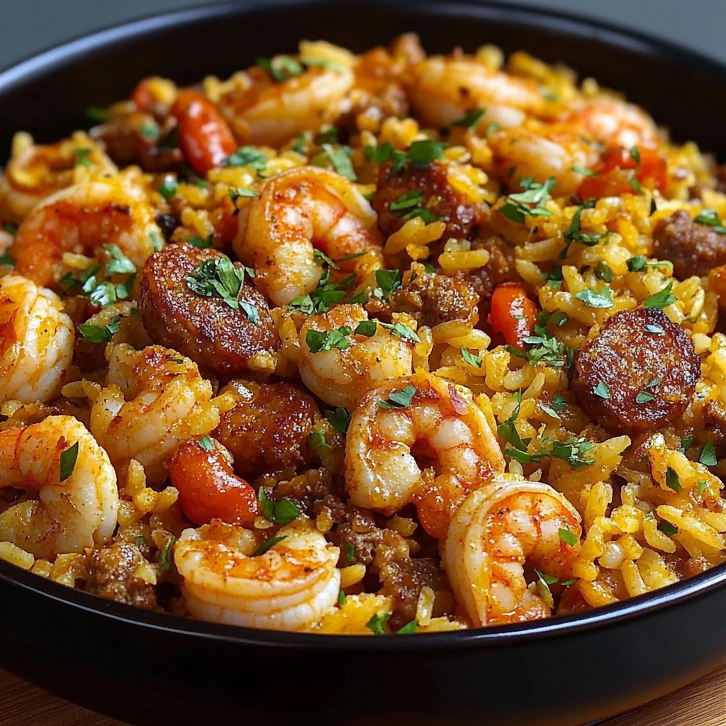 Recipe preparation for Shrimp Sausage Dirty Rice