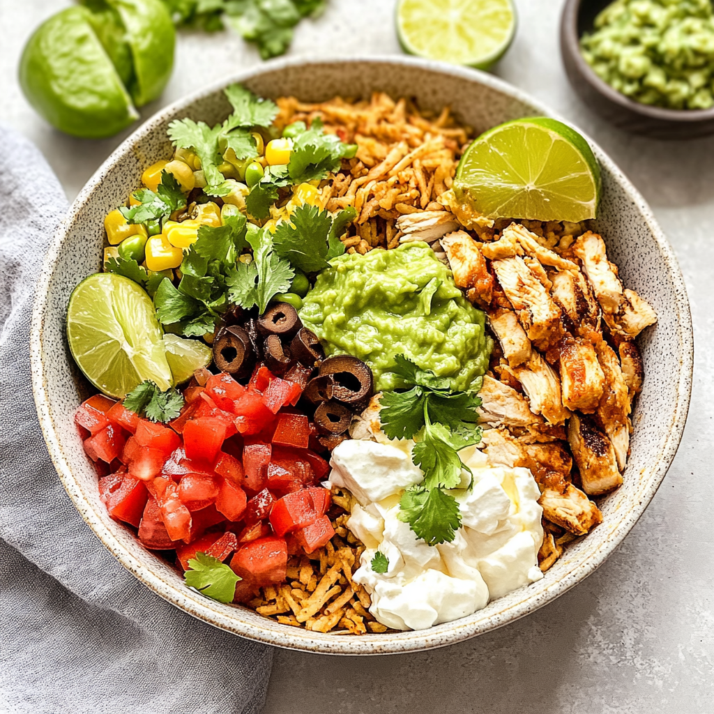 Recipe preparation for Chicken Burrito Bowl with Guac & Lime