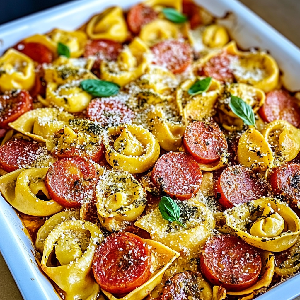 Recipe preparation for Sheet Pan Tortellini and Kielbasa