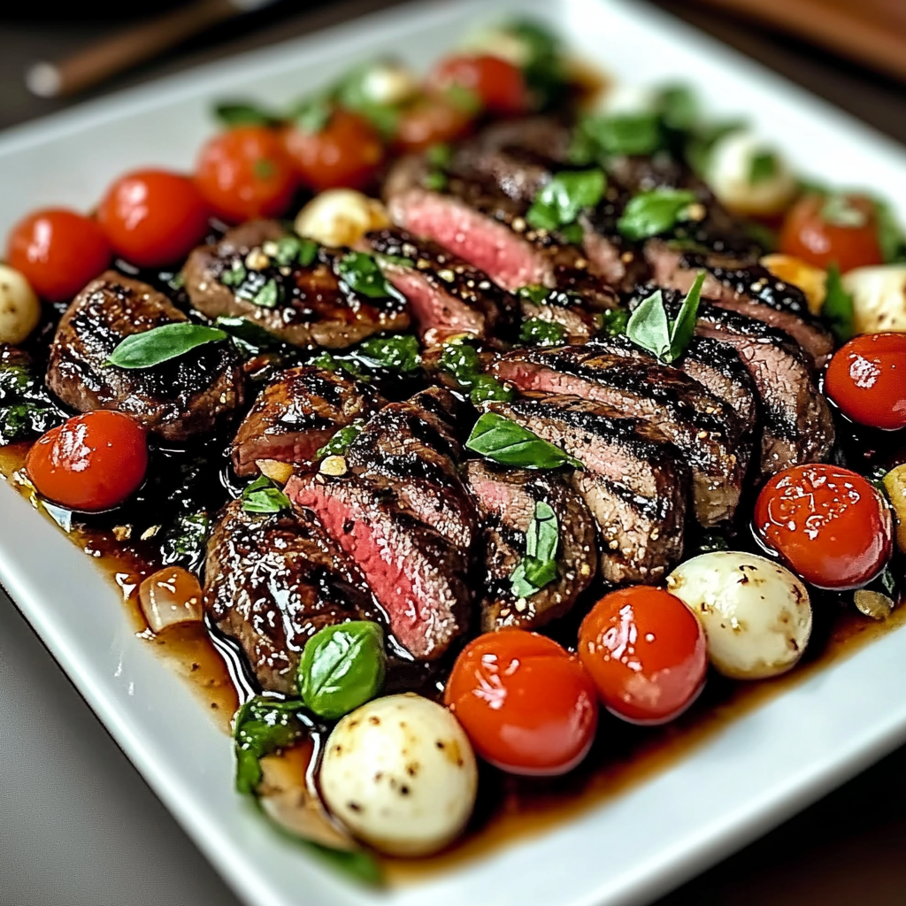 Recipe preparation for Balsamic Caprese Grilled Steak
