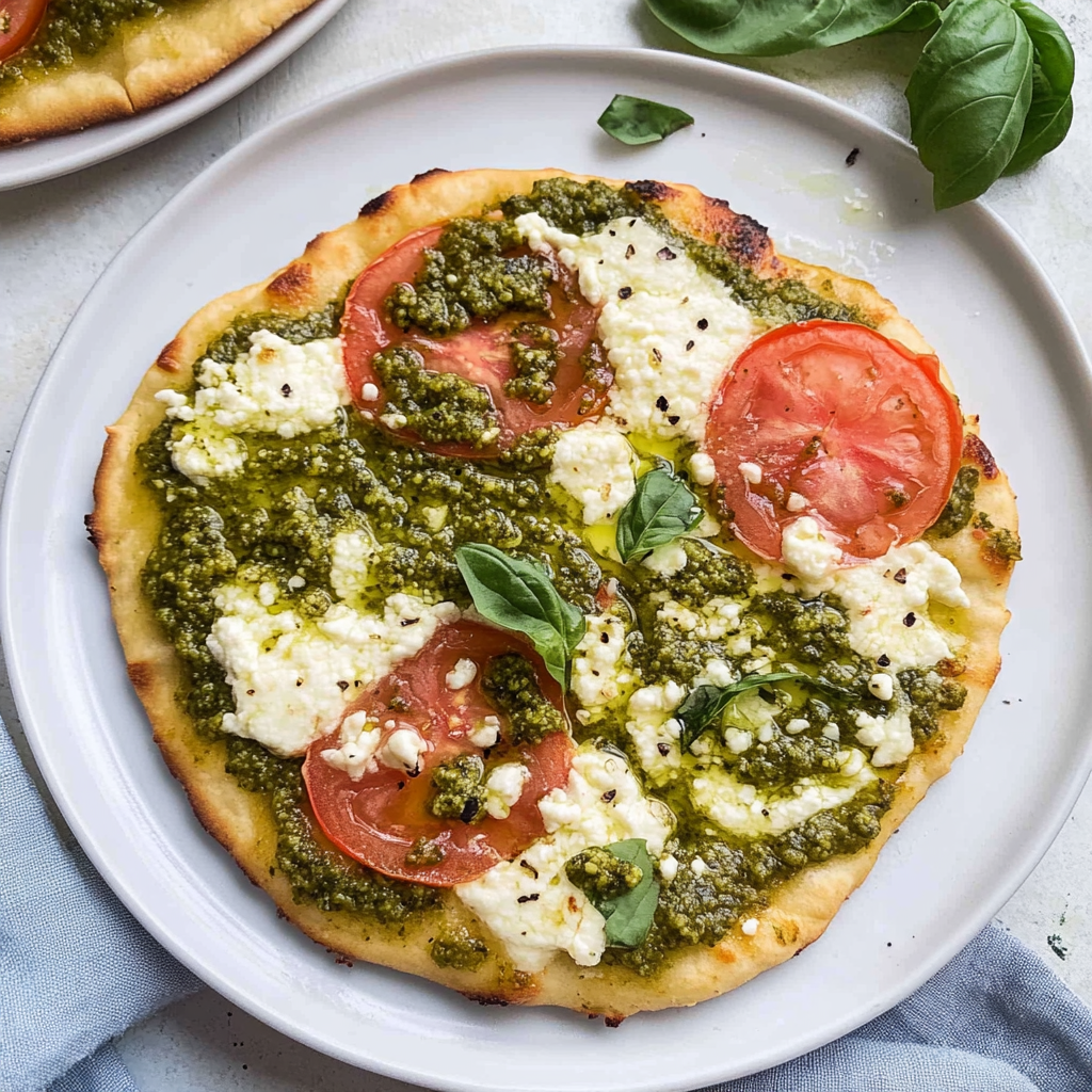 Recipe preparation for Pesto Flatbread Pizza