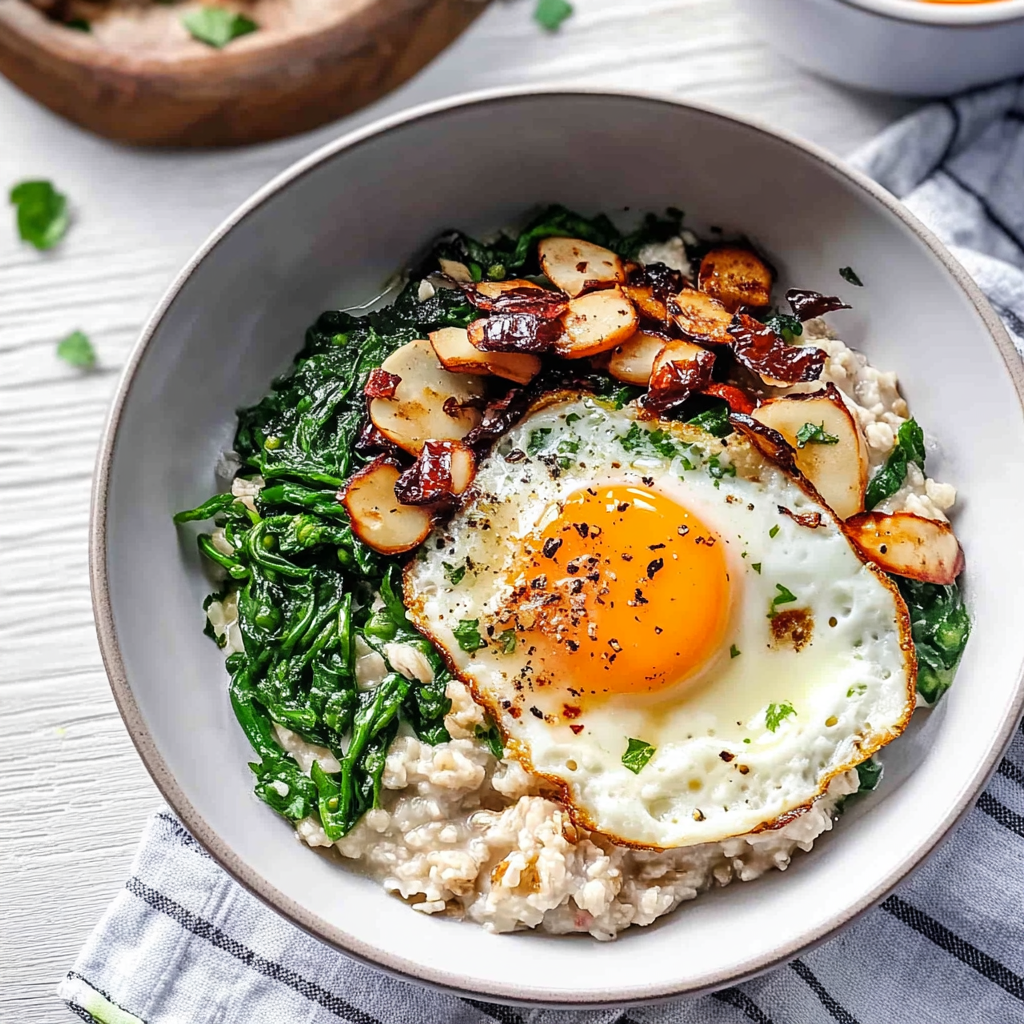 Recipe preparation for Savory Oatmeal with Egg