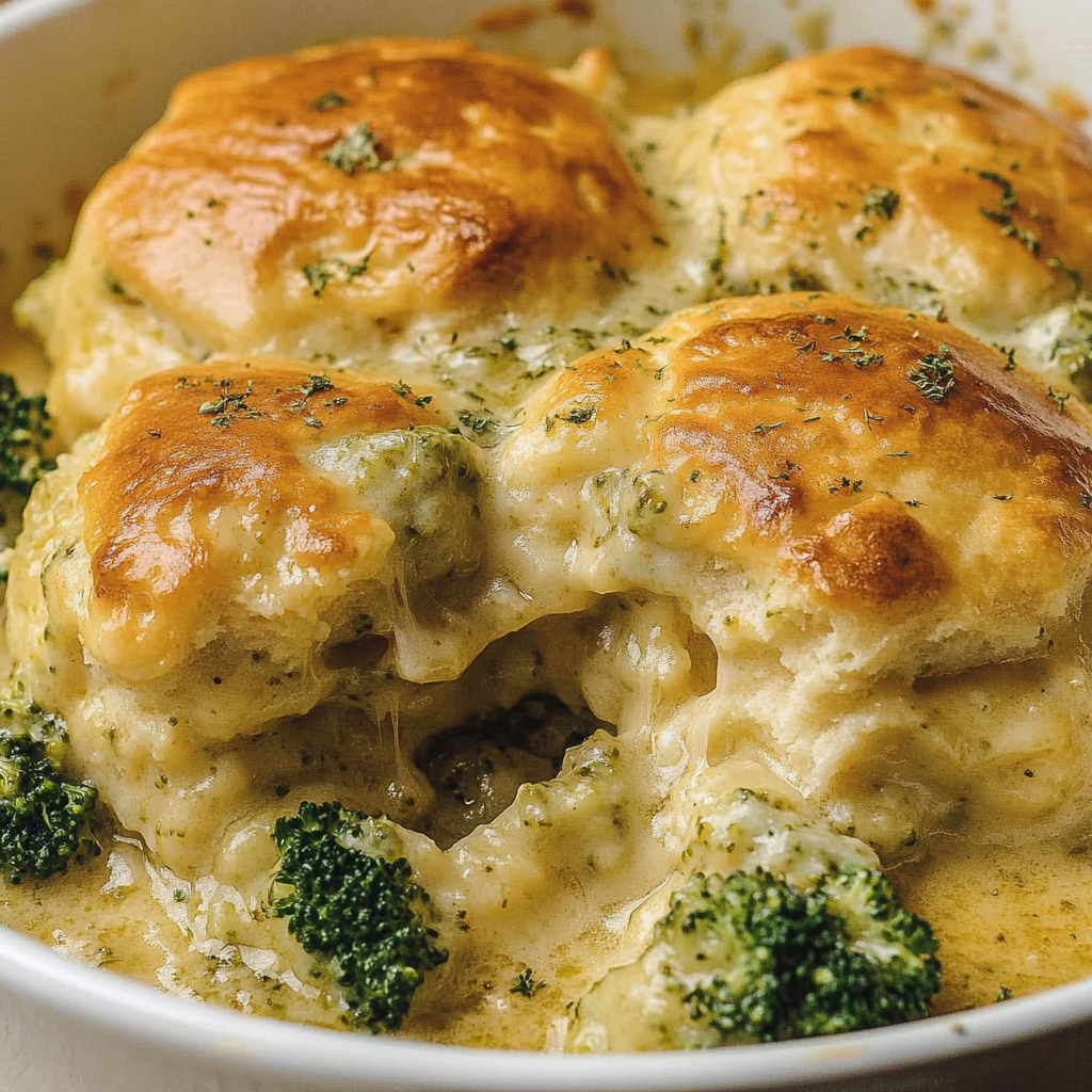 Recipe preparation for Broccoli Cheddar Biscuit Casserole