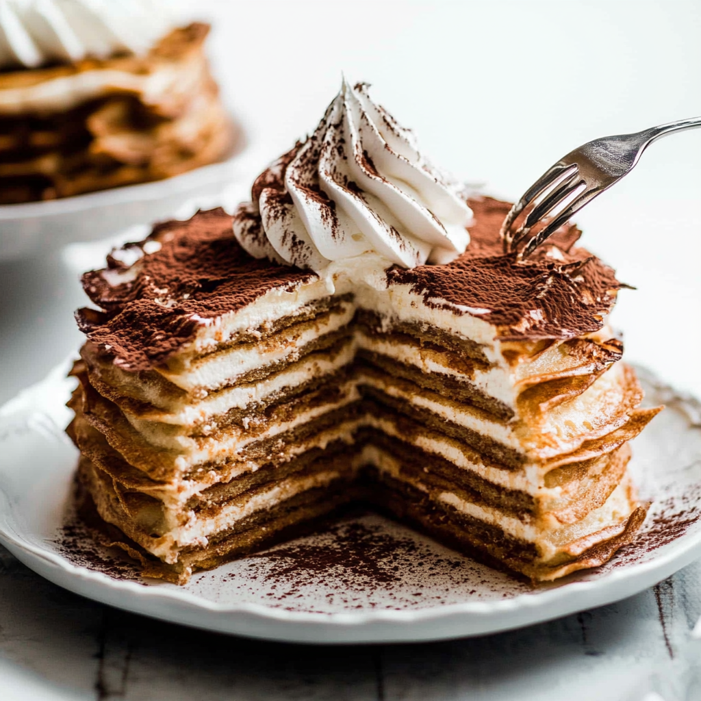 Recipe preparation for Tiramisu Crepe Cake