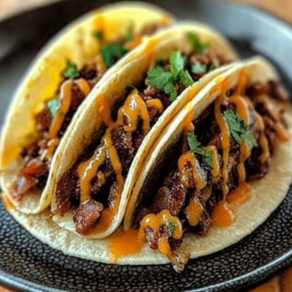 Recipe preparation for Garlic Butter Honey BBQ Beef Tacos