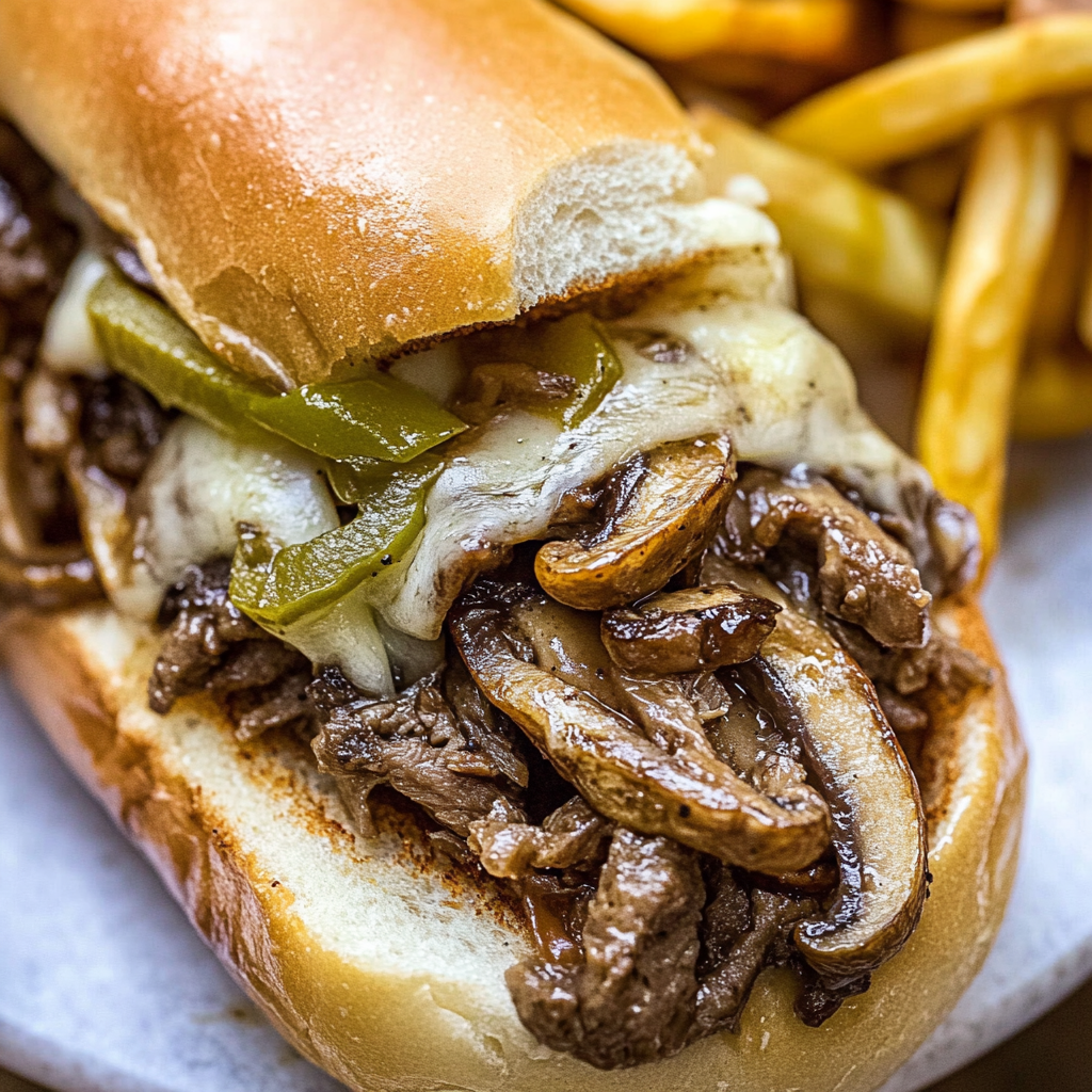 Recipe preparation for Delicious Philly Cheesesteak with Mushrooms