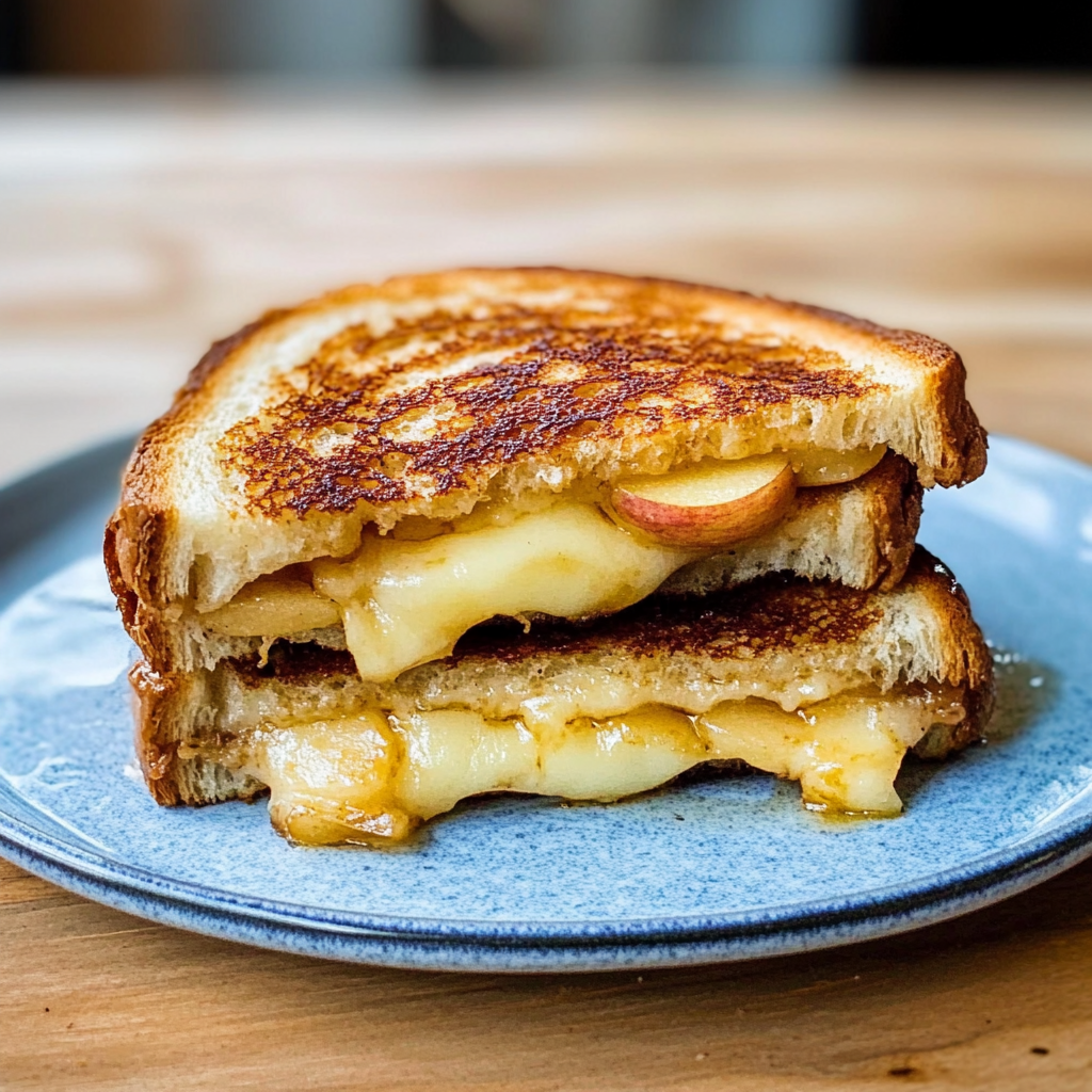 Recipe preparation for Cinnamon Sugar Brie and Apple Grilled Cheese