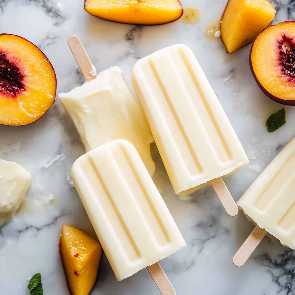 Recipe preparation for Coconut Peach Popsicles