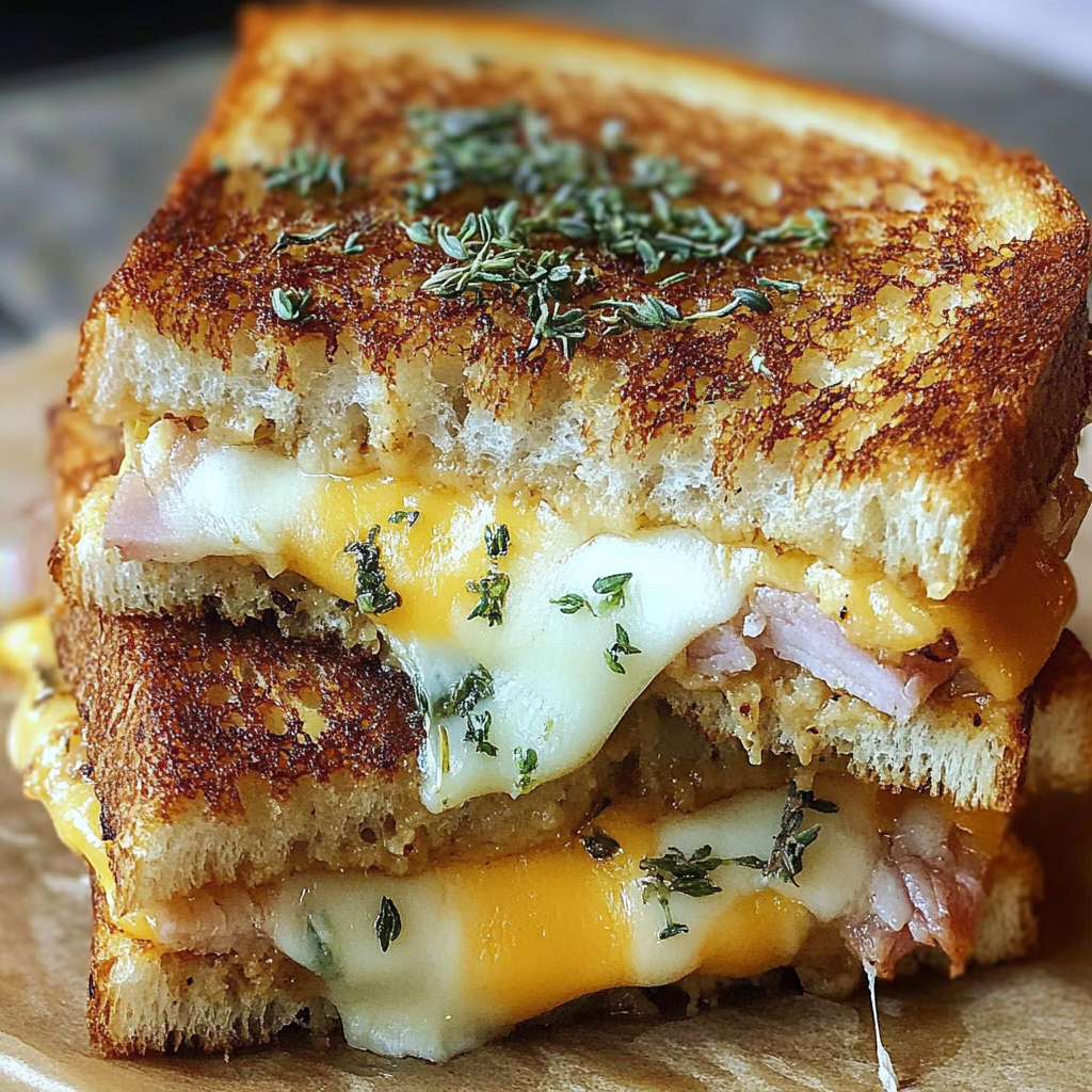 Recipe preparation for Cheese Crusted Hawaiian Grilled Cheese