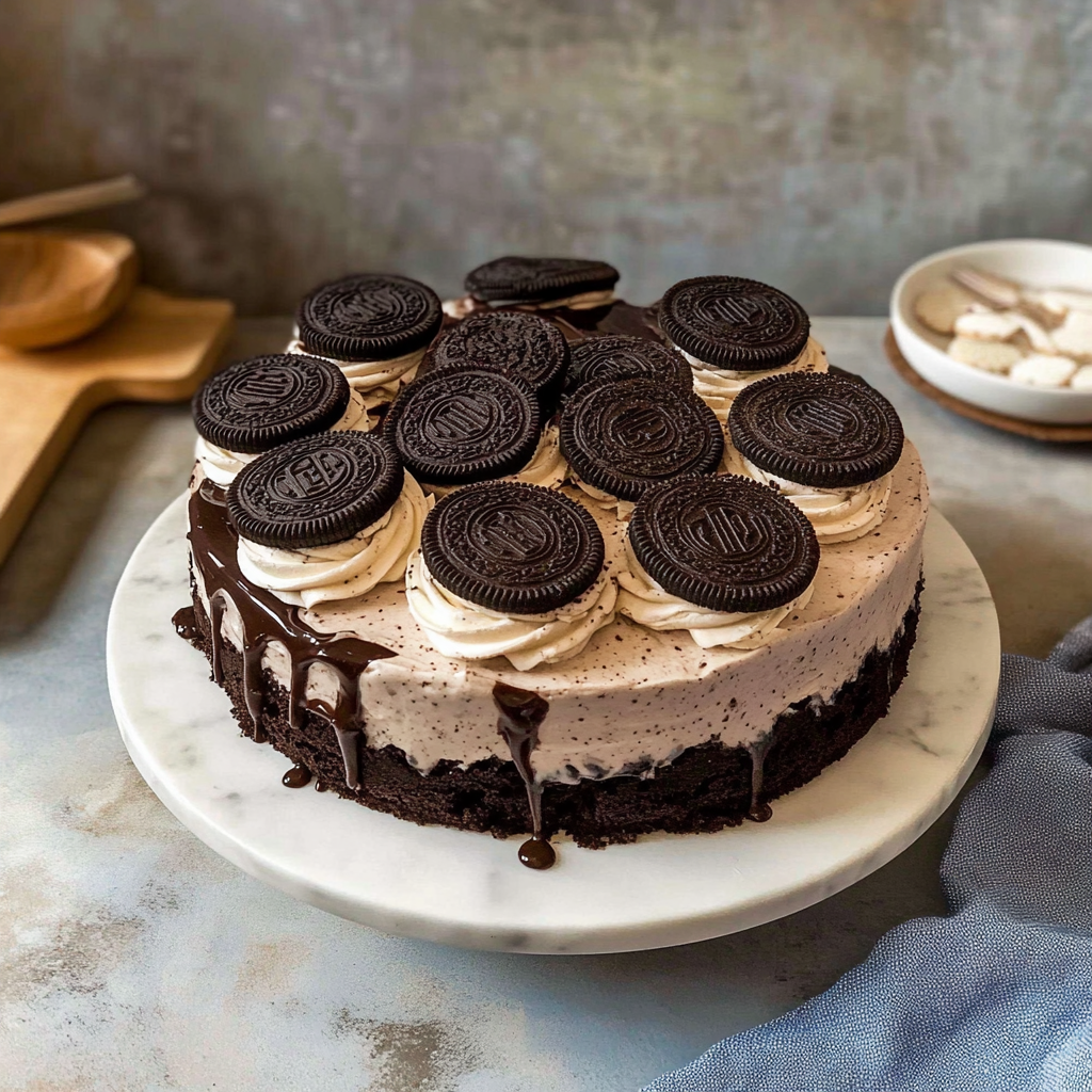 Recipe preparation for Oreo Ice Cream Cake