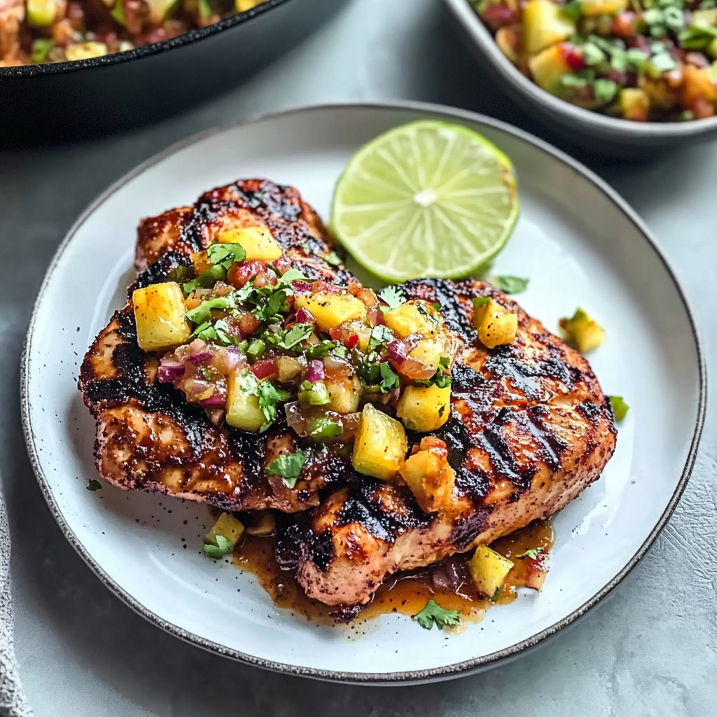 Recipe preparation for Caribbean Jerk Chicken with Pineapple Salsa