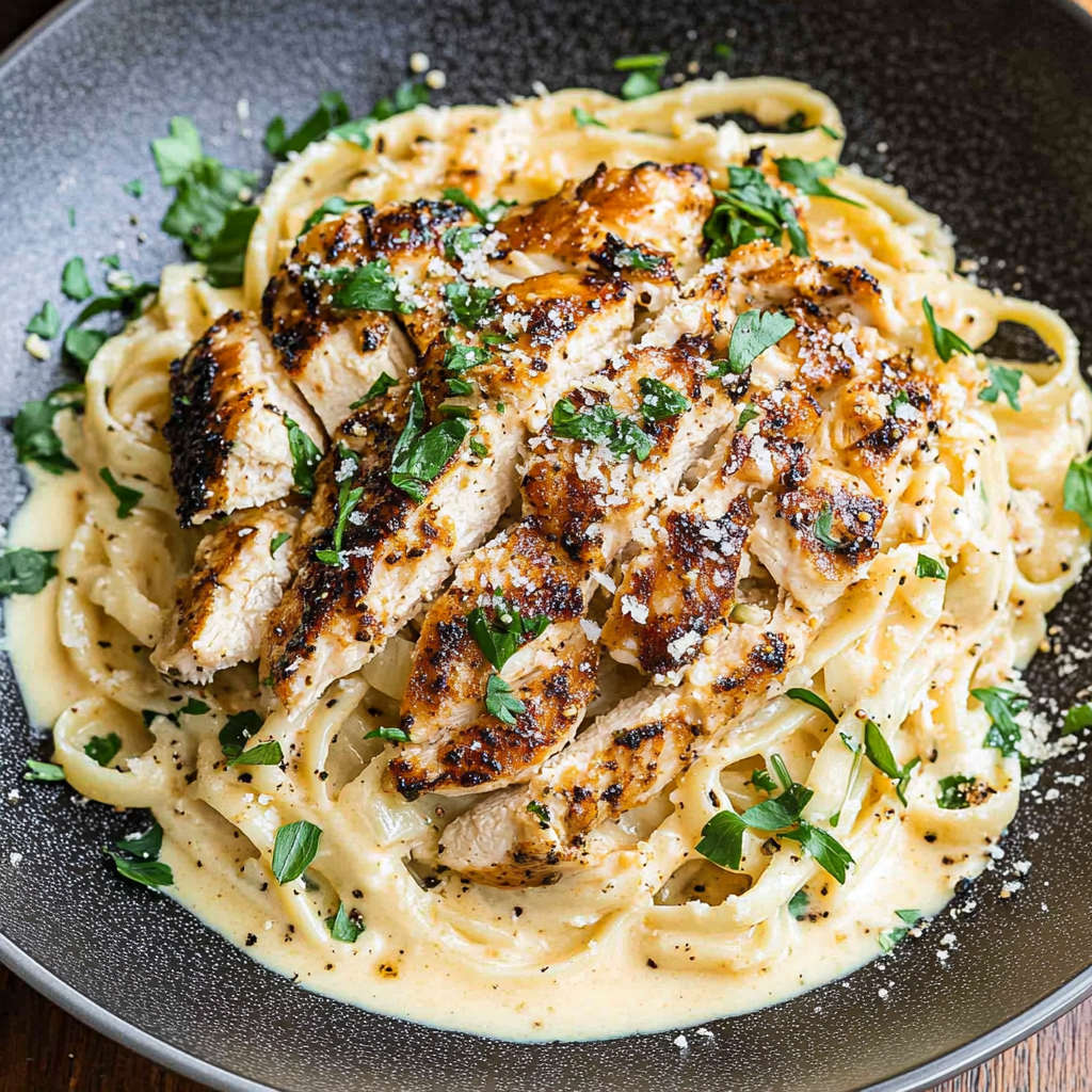 Recipe preparation for Blackened Cajun Chicken Alfredo